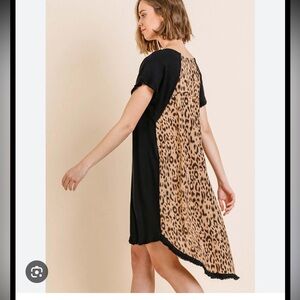 Umgee Mixed Media Leopard Print Shift Dress Women’s Small NWT